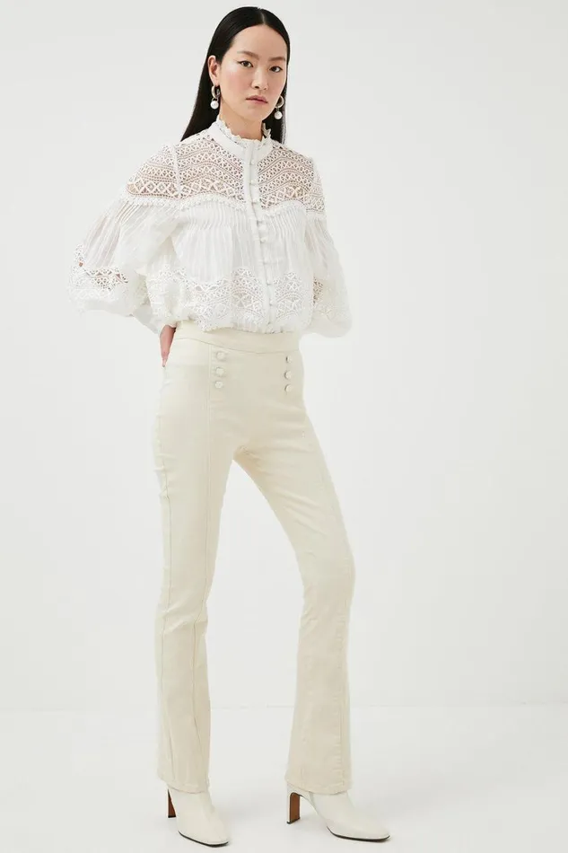 Jeans Women Karen Millen Mid Rise Kickflare Button Detail Jeans Cream