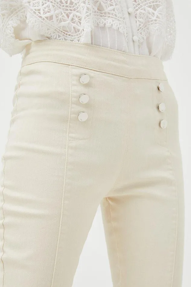 Jeans Women Karen Millen Mid Rise Kickflare Button Detail Jeans Cream