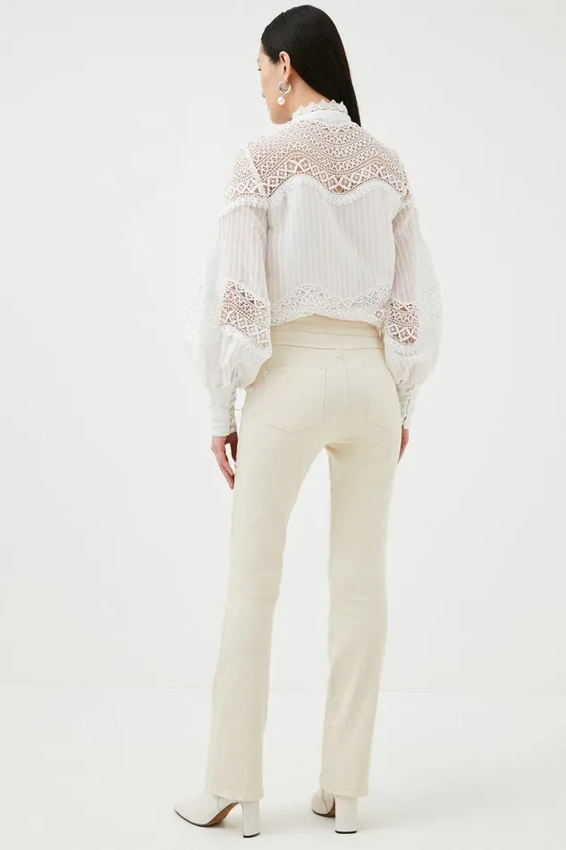 Jeans Women Karen Millen Mid Rise Kickflare Button Detail Jeans Cream