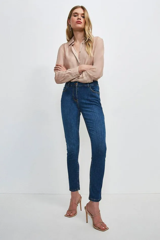 Jeans Women Karen Millen Mid Rise Slim Leg Jeans Mid Wash
