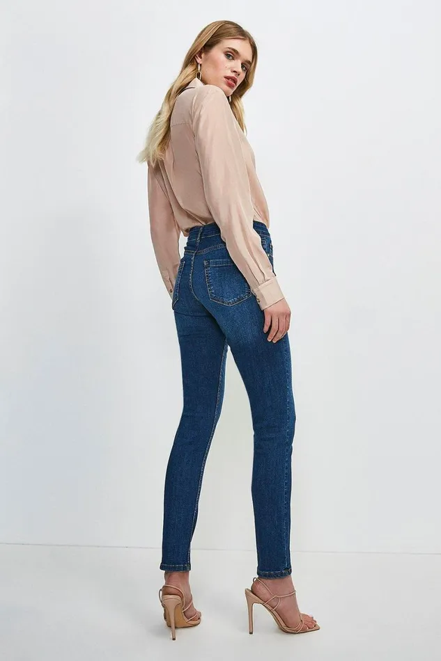 Jeans Women Karen Millen Mid Rise Slim Leg Jeans Mid Wash