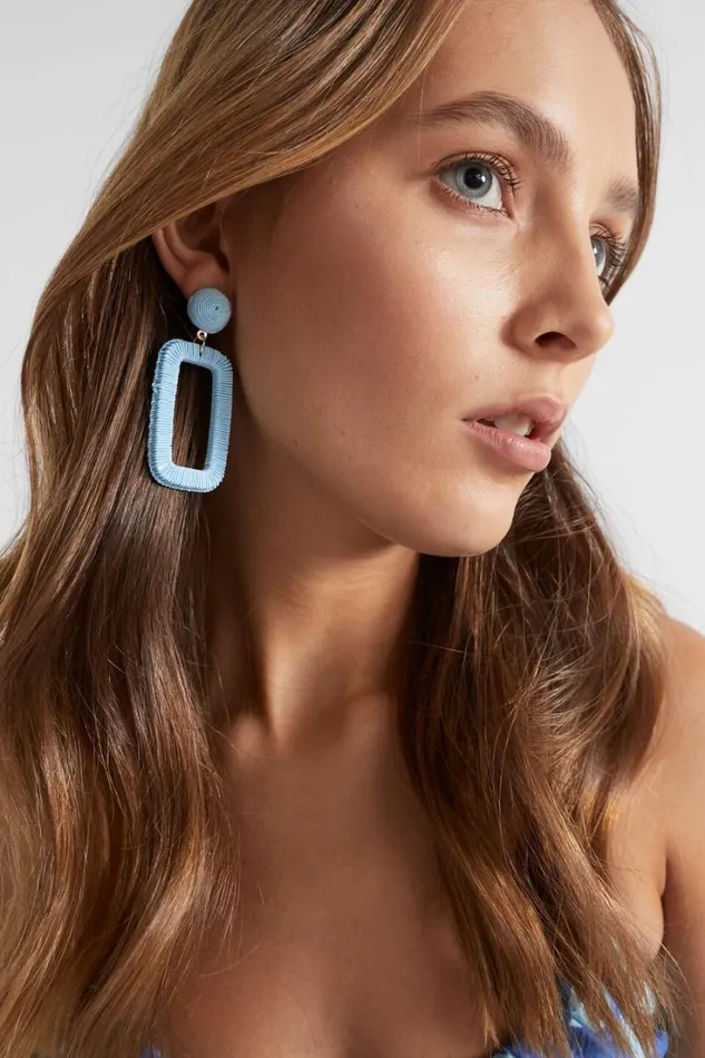 Jewellery Woman Seed Heritage Rectangle Wrapped Earring Shimmer Blue