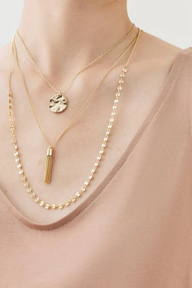 Jewellery Women Karen Millen Triple Chain Detailed Necklace Gold