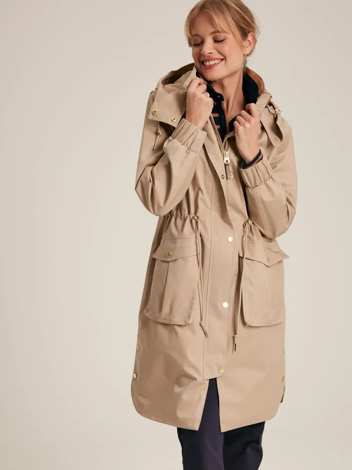 Joules Coats and Jackets Beige Waterproof Long Raincoat With Hood 8211 Women