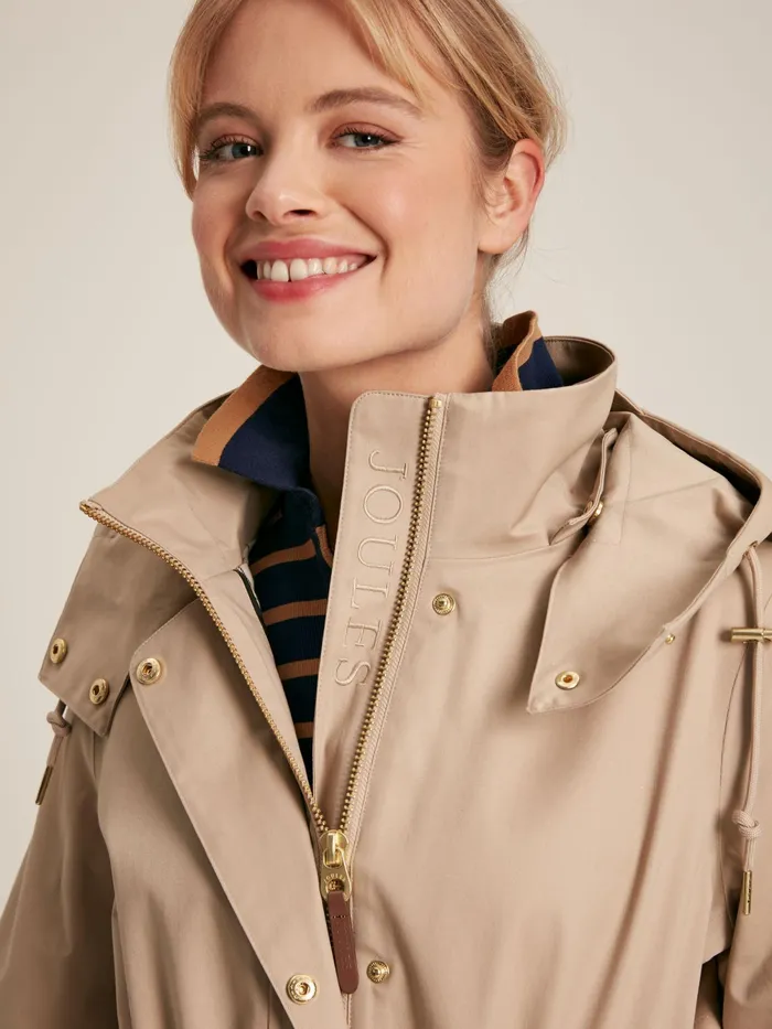 Joules Coats and Jackets Beige Waterproof Long Raincoat With Hood 8211 Women