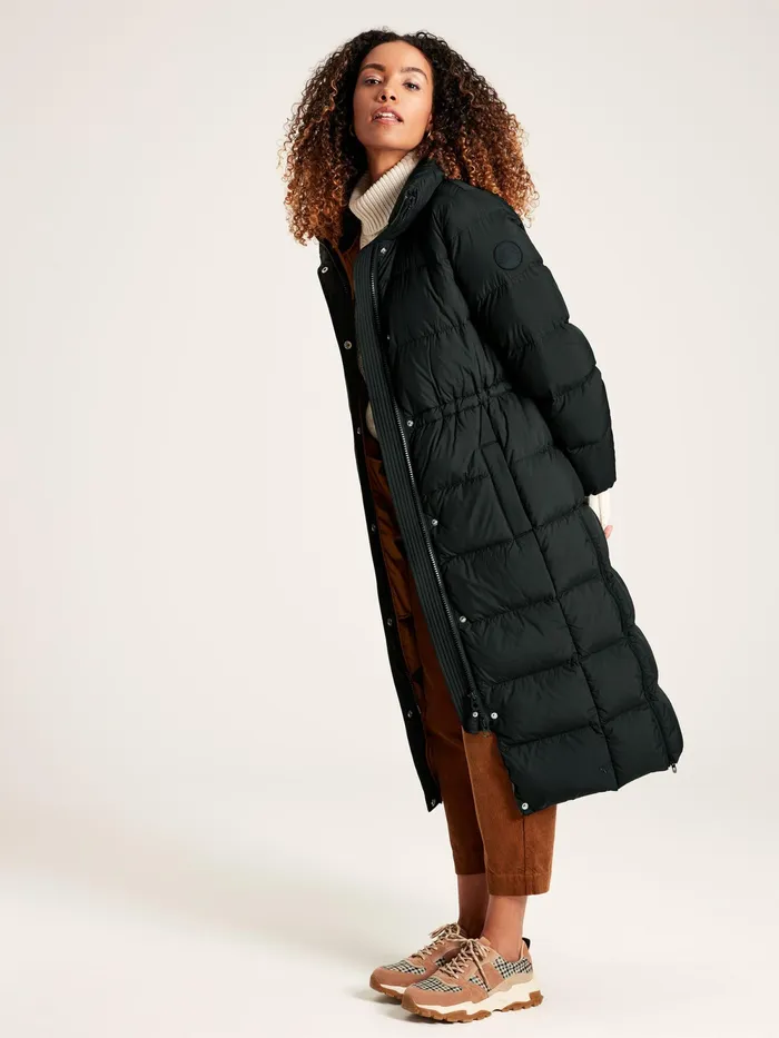 Joules Coats and Jackets Black Showerproof Down Feather Long Puffer Coat 8211 Women