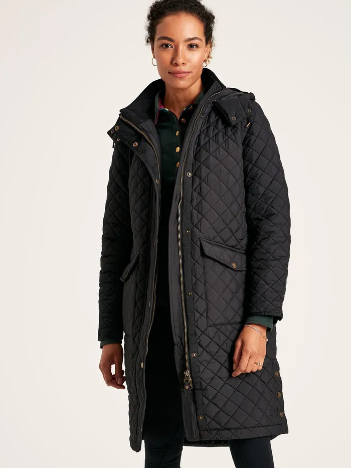 Joules Coats and Jackets Black Showerproof Long Diamond Quilted Coat With Hood 8211 Women Joules Coats and Jackets Black Showerproof Long Diamond Quilted Coat With Hood 8211 Women