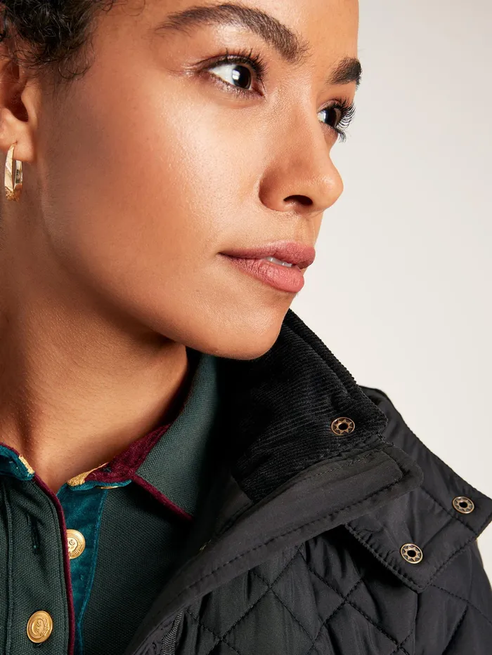 Joules Coats and Jackets Black Showerproof Long Diamond Quilted Coat With Hood 8211 Women
