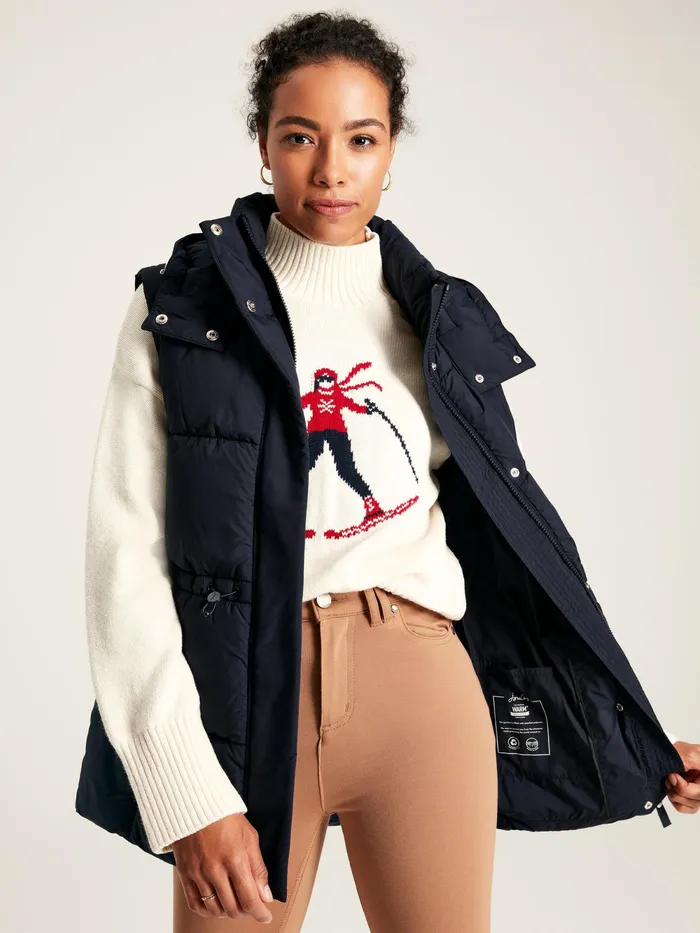 Joules Coats and Jackets Navy Showerproof Padded Gilet With Hood 8211 Women