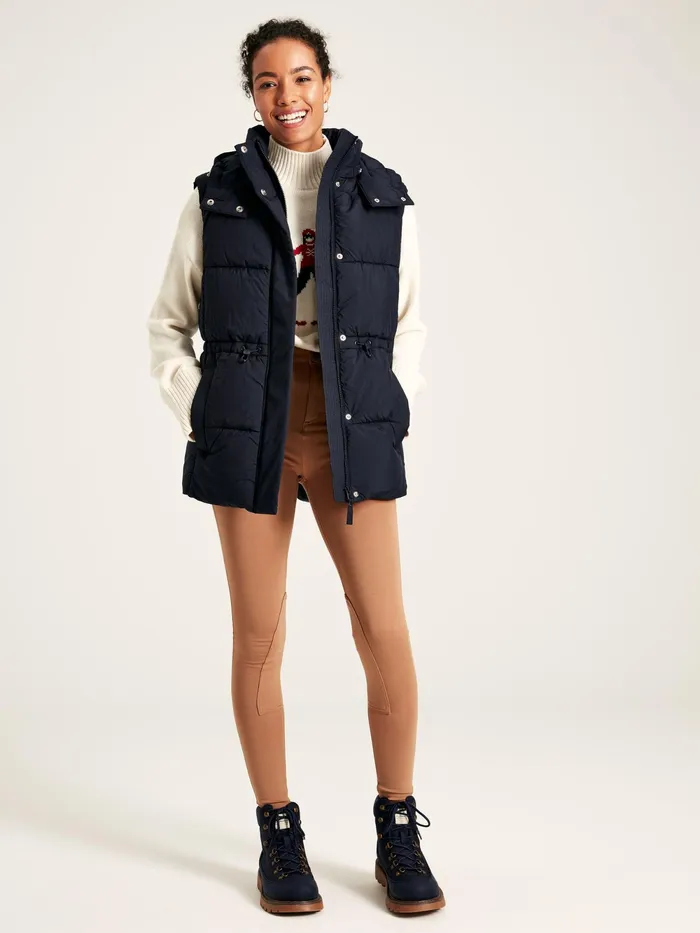 Joules Coats and Jackets Navy Showerproof Padded Gilet With Hood 8211 Women