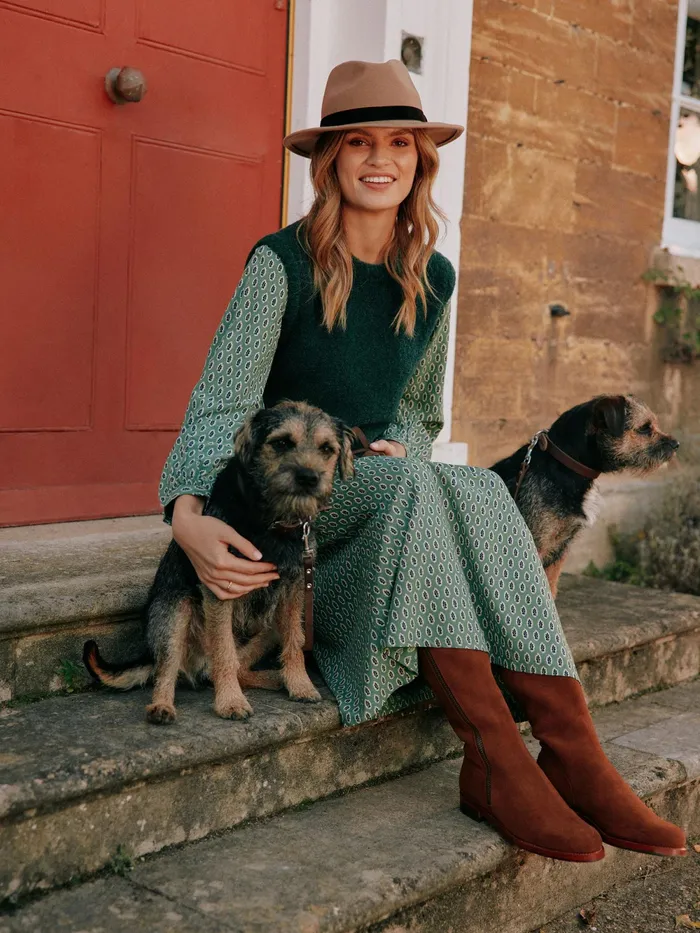 Joules Dresses Green Long Sleeve Belted Midi Dress 8211 Women