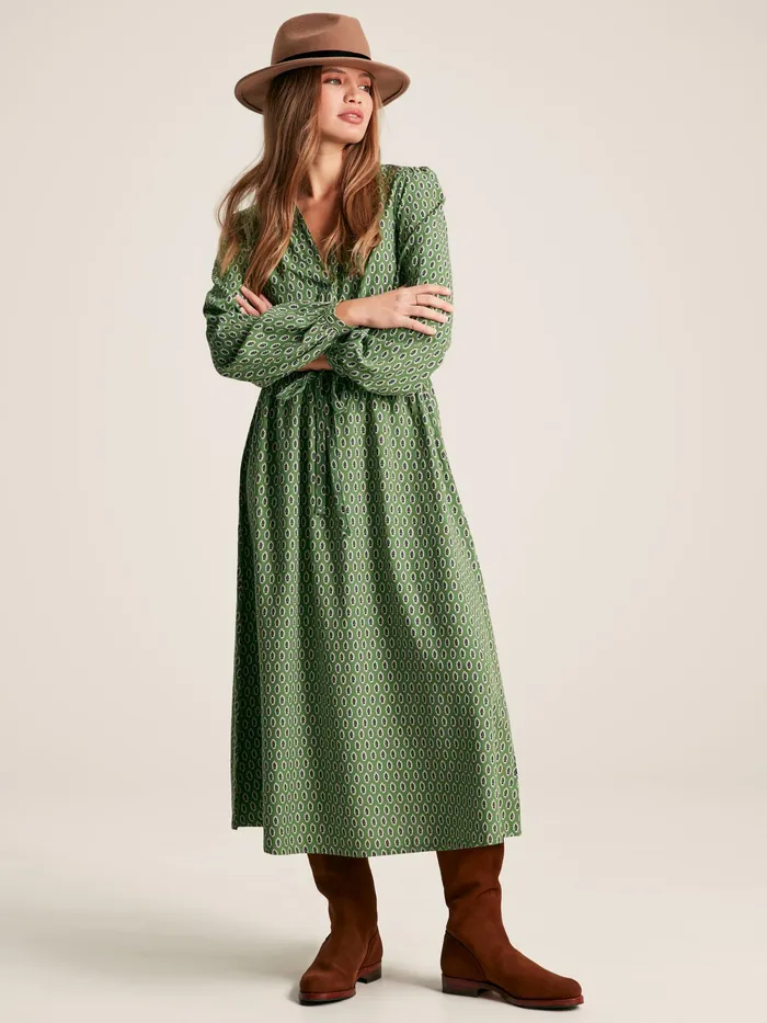 Joules Dresses Green Long Sleeve Belted Midi Dress 8211 Women