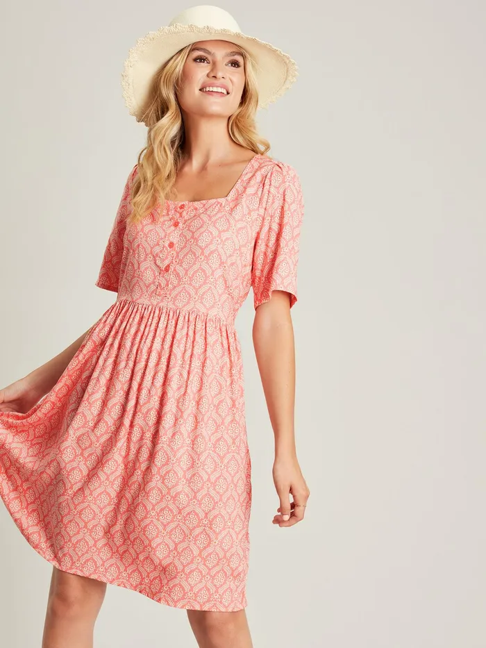 Joules Dresses Pink Square Neck Dress 8211 Women
