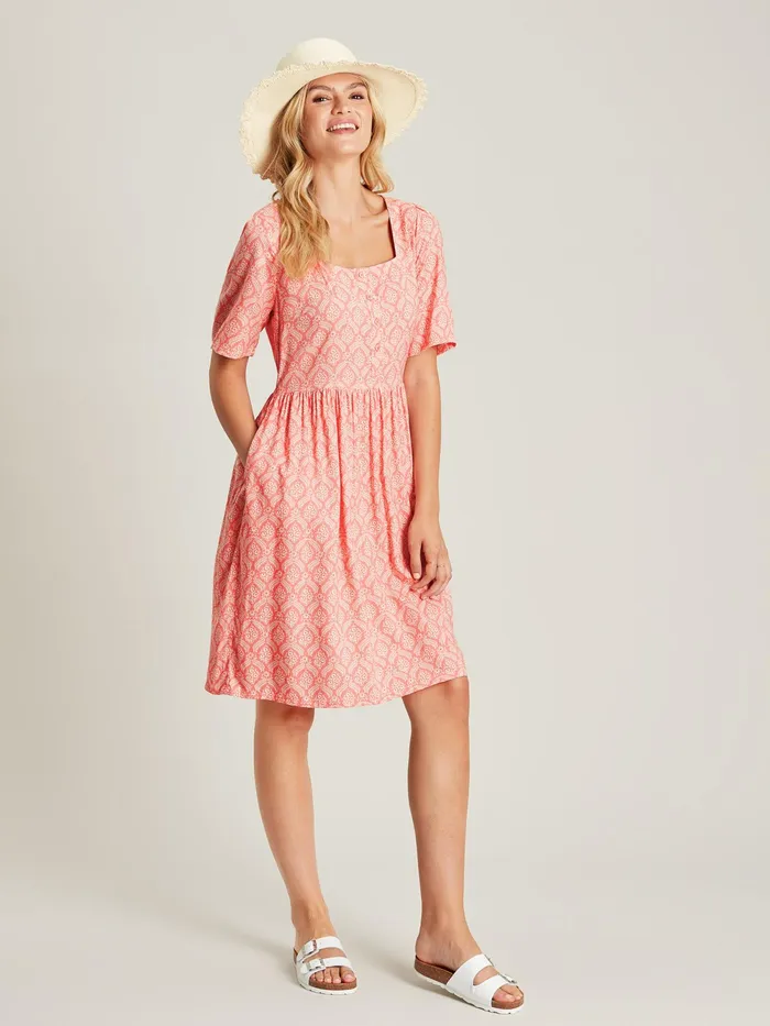 Joules Dresses Pink Square Neck Dress 8211 Women