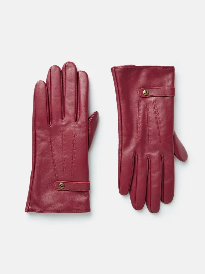Joules Gloves Berry Red Leather Gloves 8211 Women