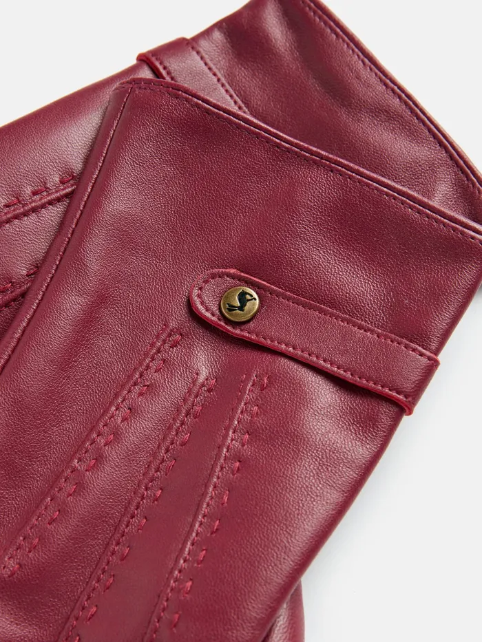 Joules Gloves Berry Red Leather Gloves 8211 Women