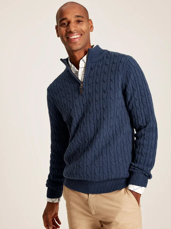 Joules Knitwear Blue Quarter Zip Jumper 8211 Men