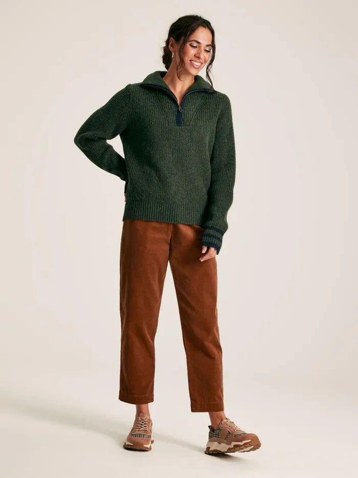 Joules Knitwear Dark Green Quarter Zip Rib Knit Jumper 8211 Women