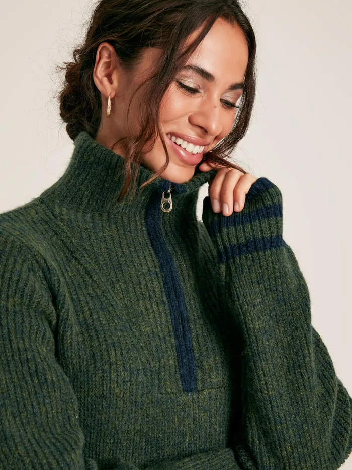 Joules Knitwear Dark Green Quarter Zip Rib Knit Jumper 8211 Women