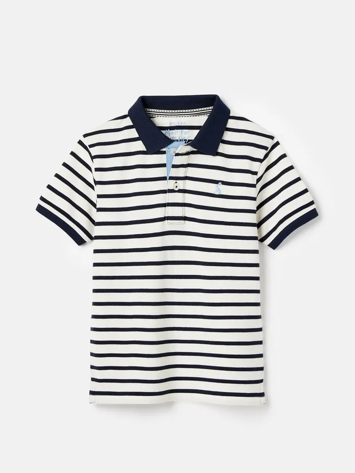 Joules Polo Shirts Navy Blue Striped Pique Cotton Polo Shirt 8211 Boys
