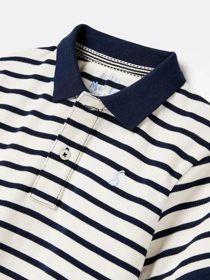 Joules Polo Shirts Navy Blue Striped Pique Cotton Polo Shirt 8211 Boys