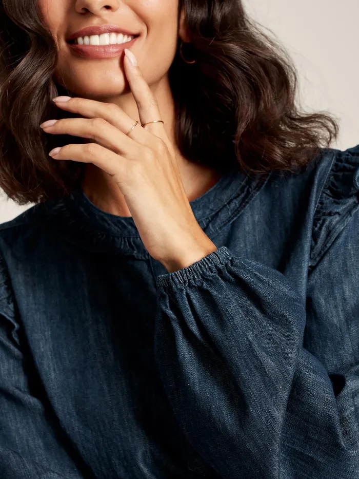 Joules Shirts and Blouses Blue Frill Shoulder Chambray Blouse 8211 Women