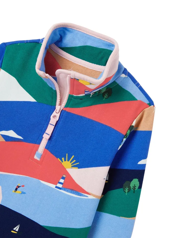 Joules Sweatshirts and Hoodies Blue FairdalePrinted Half Zip Sweatshirt 8211 Girls