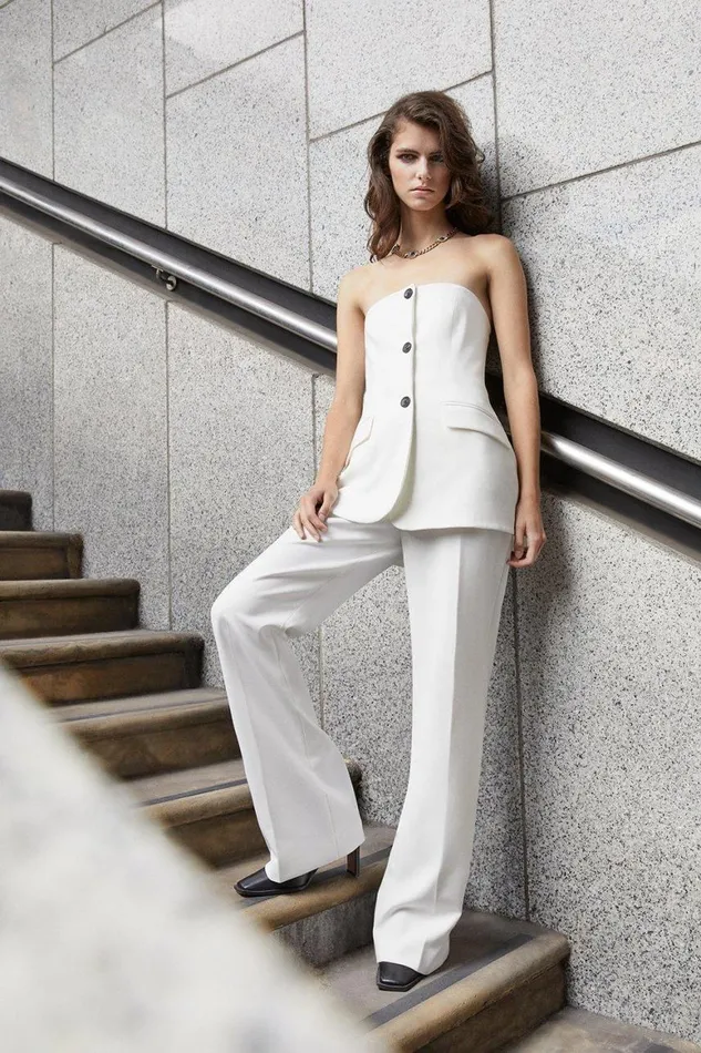 Jumpsuits Women Karen Millen Compact Stretch Tailored Button Bodice Jumpsuit Ivory Jumpsuits Women Karen Millen Compact Stretch Tailored Button Bodice Jumpsuit Ivory