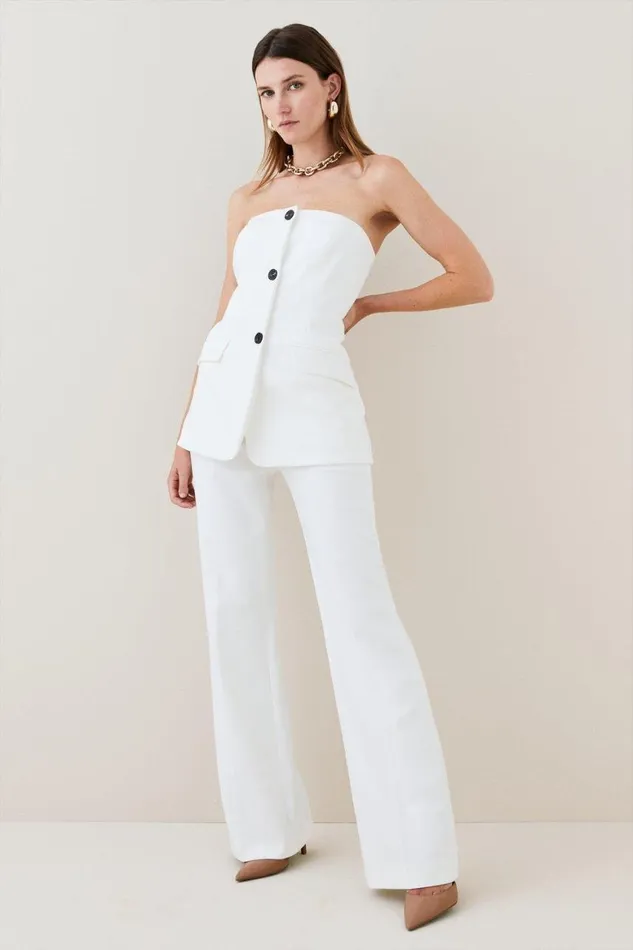 Jumpsuits Women Karen Millen Compact Stretch Tailored Button Bodice Jumpsuit Ivory