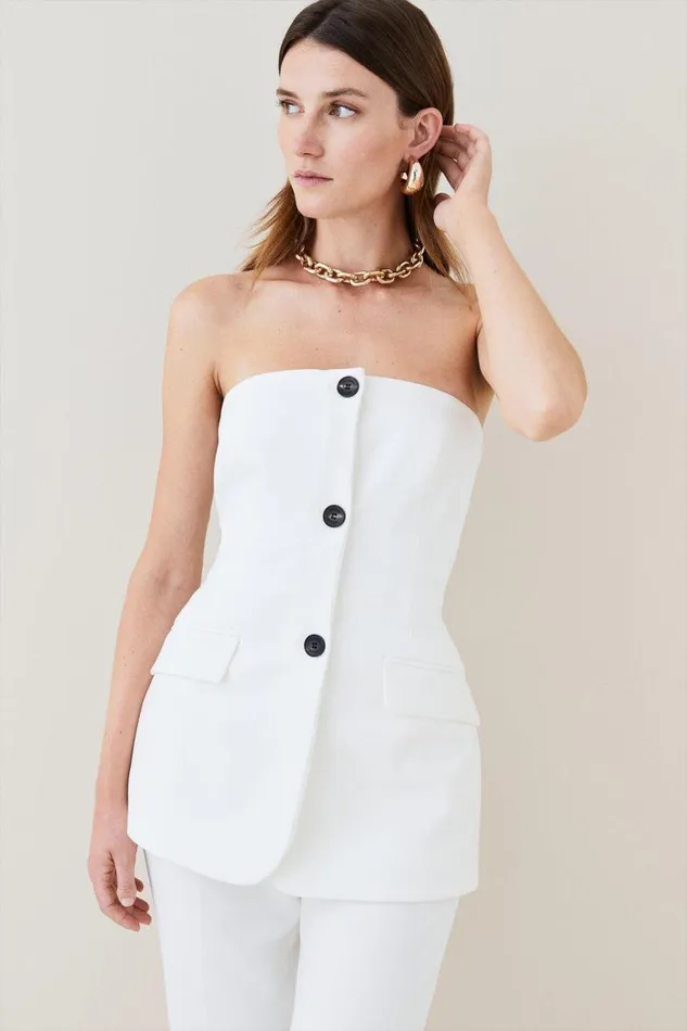 Jumpsuits Women Karen Millen Compact Stretch Tailored Button Bodice Jumpsuit Ivory