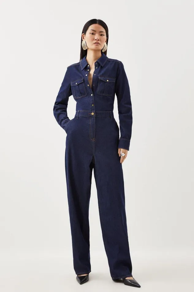 Jumpsuits Women Karen Millen Denim Long Sleeve Jumpsuit Indigo
