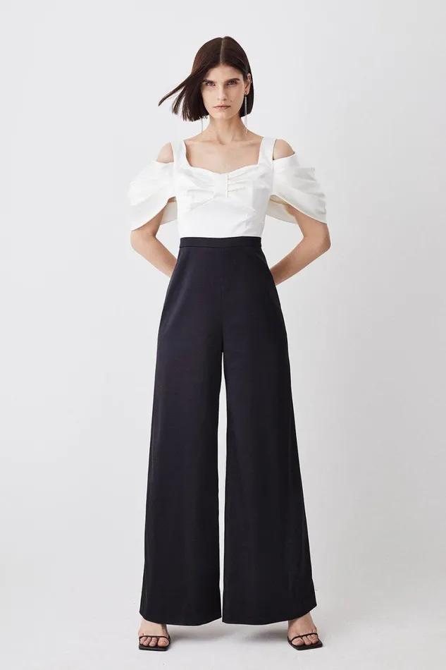 Jumpsuits Women Karen Millen Italian Structed Satin Bandeau Wide Leg Jumpsuit Mono Jumpsuits Women Karen Millen Italian Structed Satin Bandeau Wide Leg Jumpsuit Mono