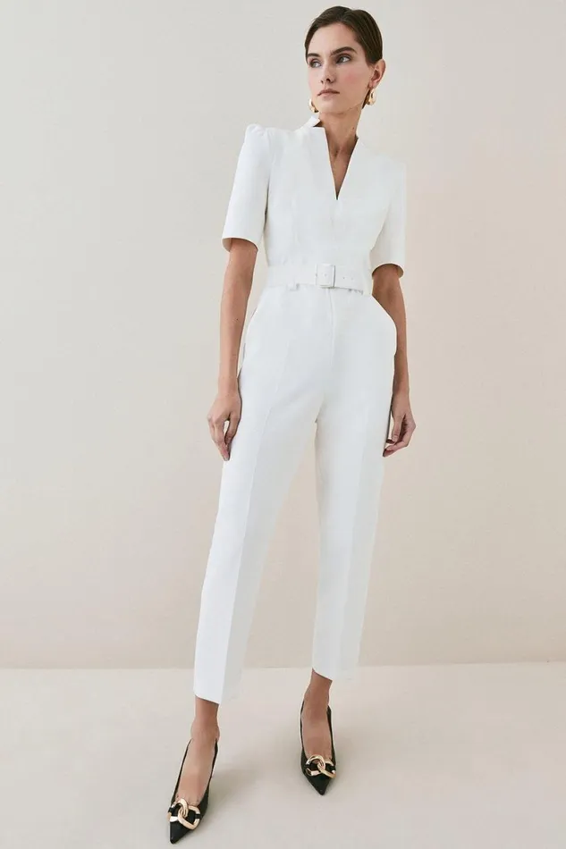 Jumpsuits Women Karen Millen Petite Forever Belted Jumpsuit Ivory