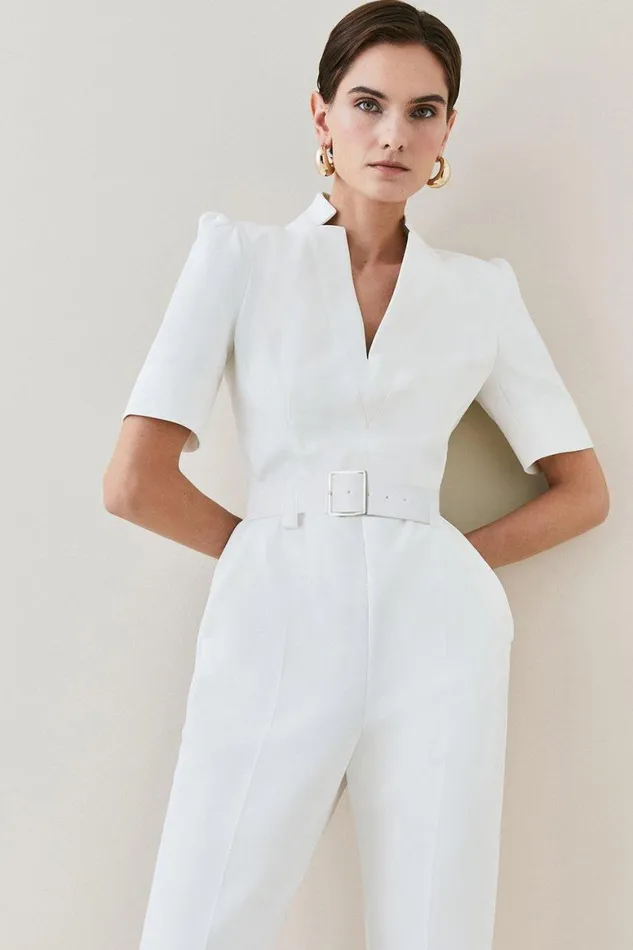 Jumpsuits Women Karen Millen Petite Forever Belted Jumpsuit Ivory