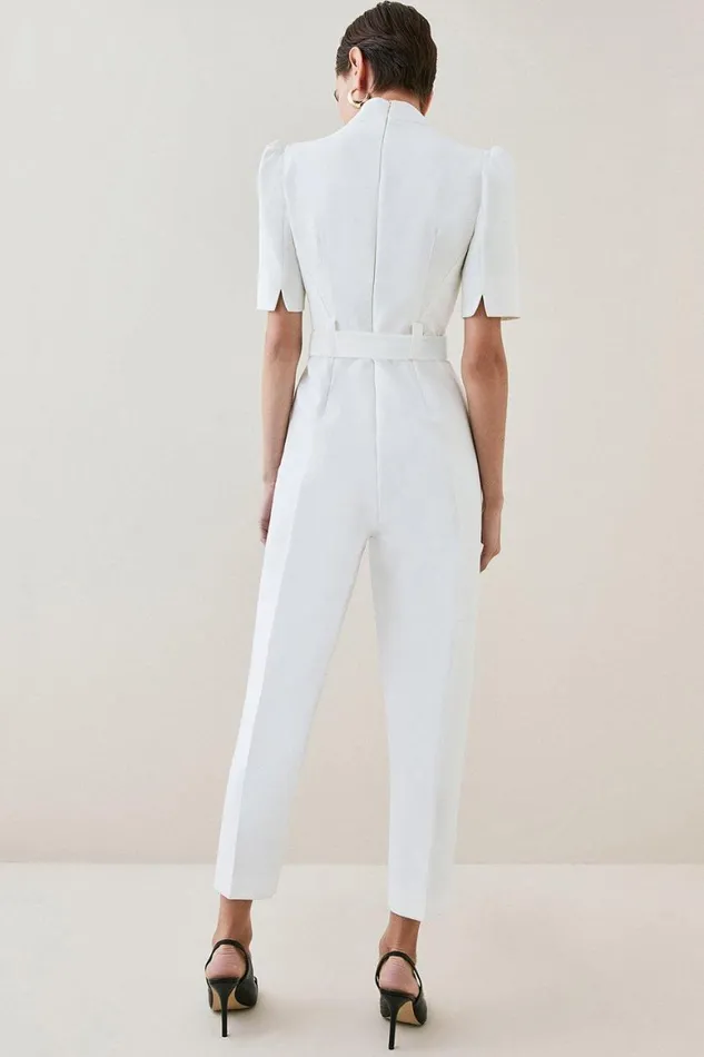 Jumpsuits Women Karen Millen Petite Forever Belted Jumpsuit Ivory
