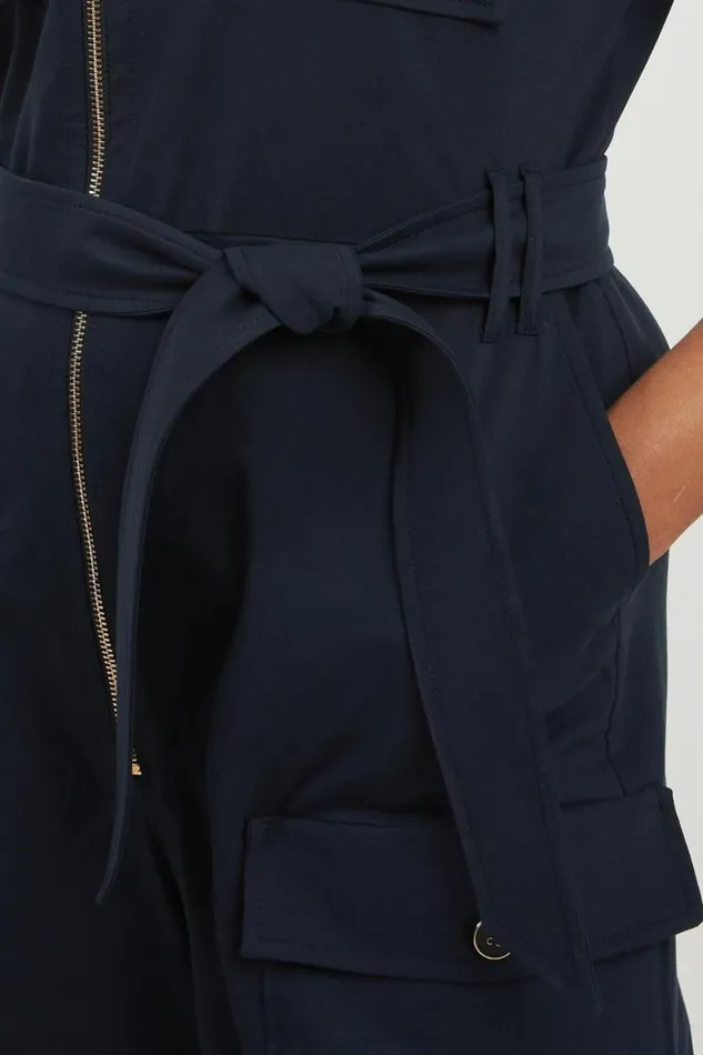 Jumpsuits Women Karen Millen Plus Size Cargo Pocket Belted Wide Leg Tailored Jumpsuit Navy