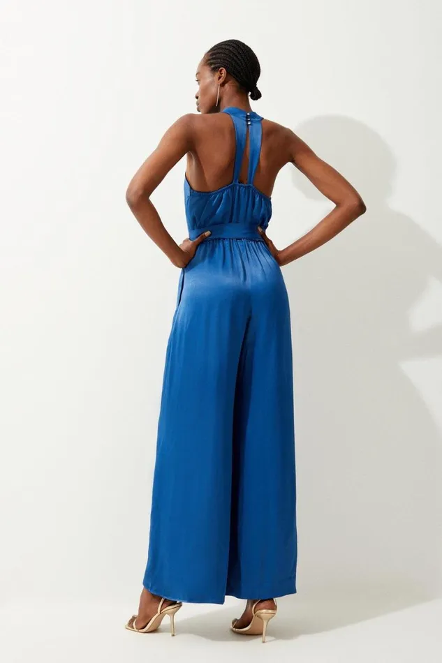 Jumpsuits Women Karen Millen Satin Woven Halter Jumpsuit Navy