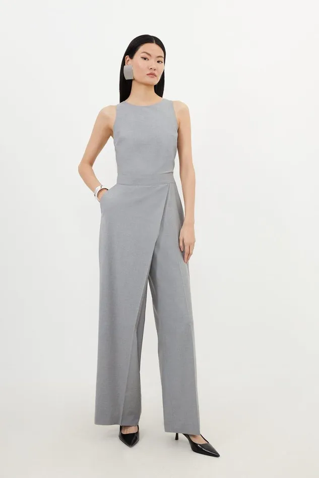 Jumpsuits Women Karen Millen Tailored Wool Blend Wide Leg Wrap Detail Jumpsuit Grey Jumpsuits Women Karen Millen Tailored Wool Blend Wide Leg Wrap Detail Jumpsuit Grey