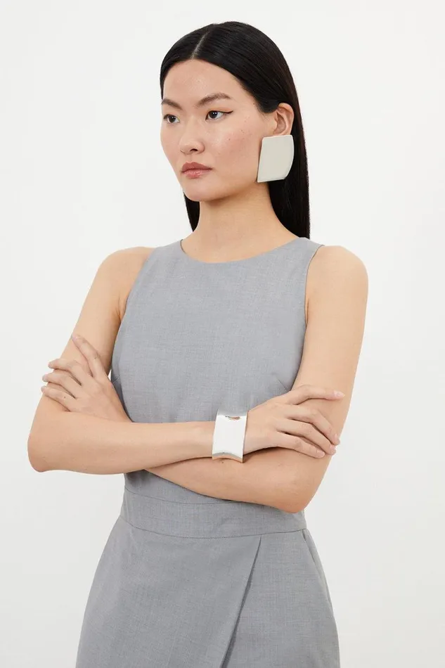 Jumpsuits Women Karen Millen Tailored Wool Blend Wide Leg Wrap Detail Jumpsuit Grey
