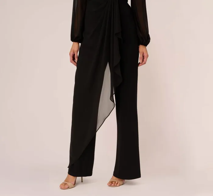 Jumpsuits Womens Adrianna Papell Long Sleeve Jersey Jumpsuit With Chiffon Details In Black