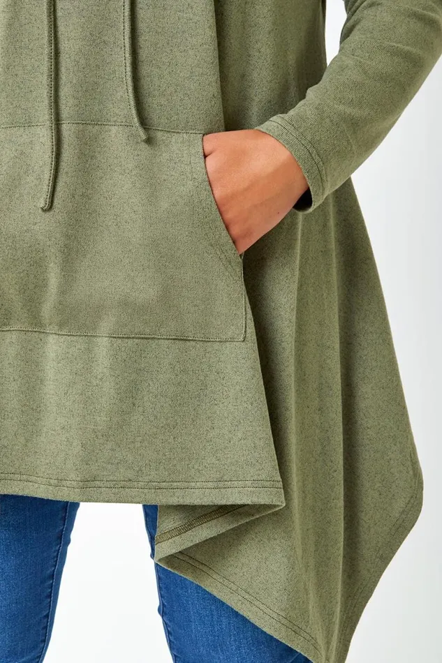Khaki Curve Cowl Neck Relaxed Stretch Top Women Roman Tops