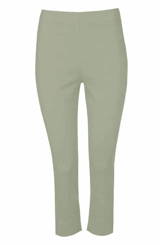Khaki Elastic Waist Stretch Cropped Trousers Women Roman Coords
