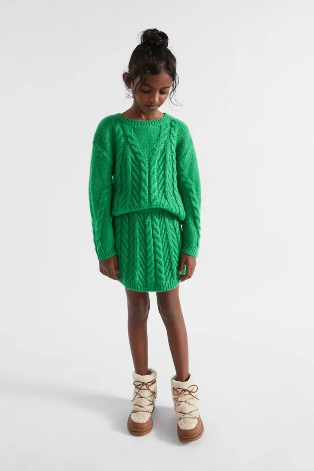 Knitwear and Sweaters Girl Seed Heritage Linear Knit Cable Skirt Pea Green