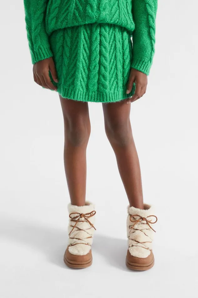 Knitwear and Sweaters Girl Seed Heritage Linear Knit Cable Skirt Pea Green