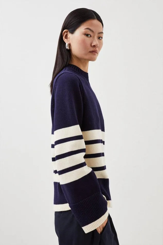 Knitwear Women Karen Millen Cotton Blend Stripe Crew Neck Knit Jumper Stripe