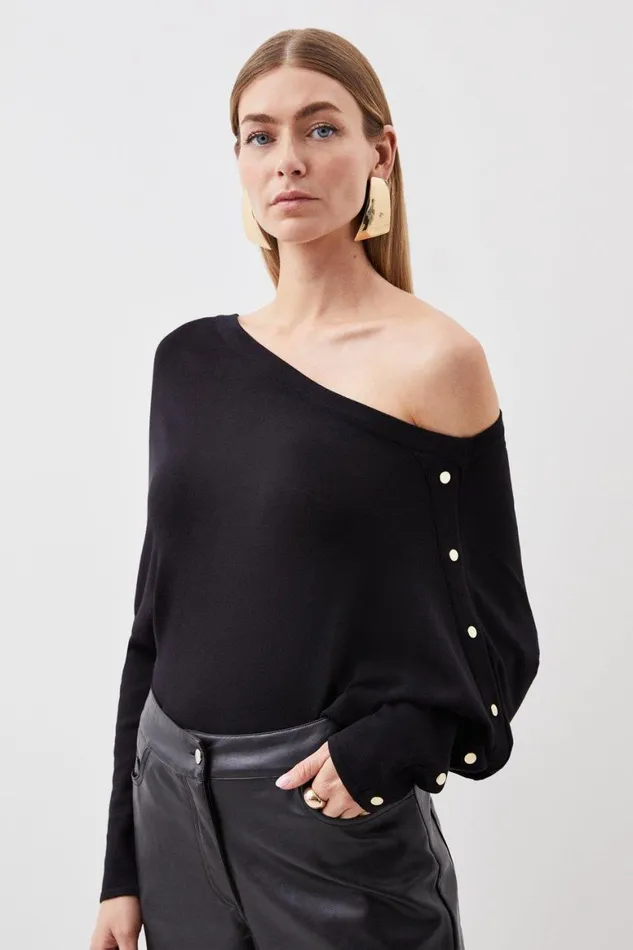 Knitwear Women Karen Millen Viscose Blend Off Shoulder Knit Jumper Black