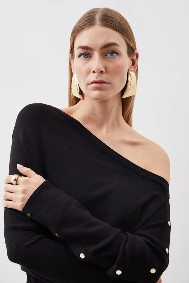 Knitwear Women Karen Millen Viscose Blend Off Shoulder Knit Jumper Black