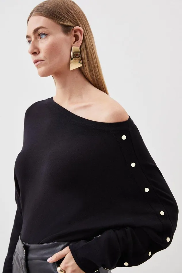 Knitwear Women Karen Millen Viscose Blend Off Shoulder Knit Jumper Black