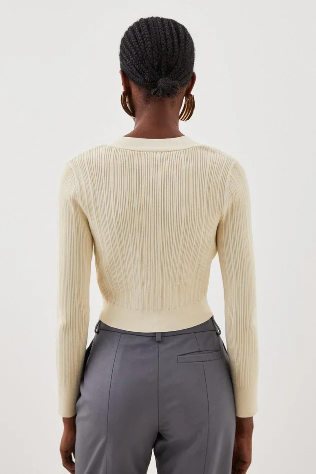 Knitwear Women Karen Millen Viscose Blend Rib Knit Cardigan Natural