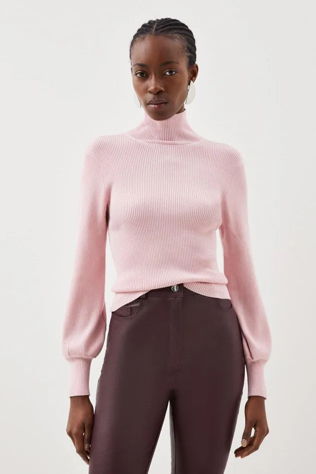 Knitwear Women Karen Millen Viscose Blend Rib Knitted Funnel Jumper Blush